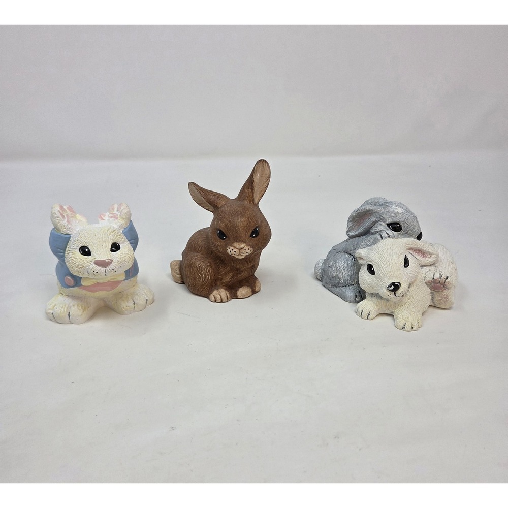 Vintage Ceramic Bunny Rabbit Figurine Lot of 3 Hand Painted Easter Spring Decor